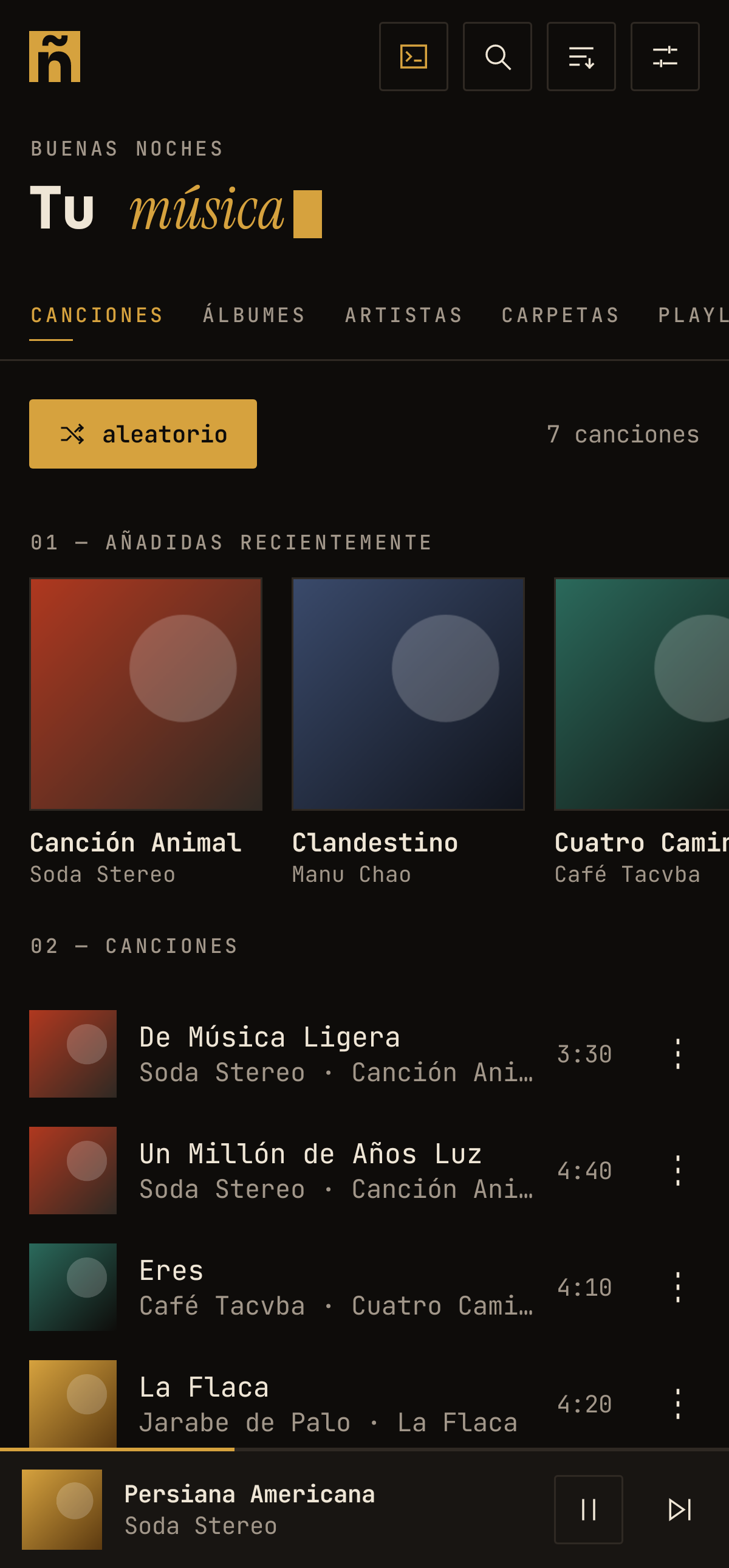 Inicio con la biblioteca en tema oscuro