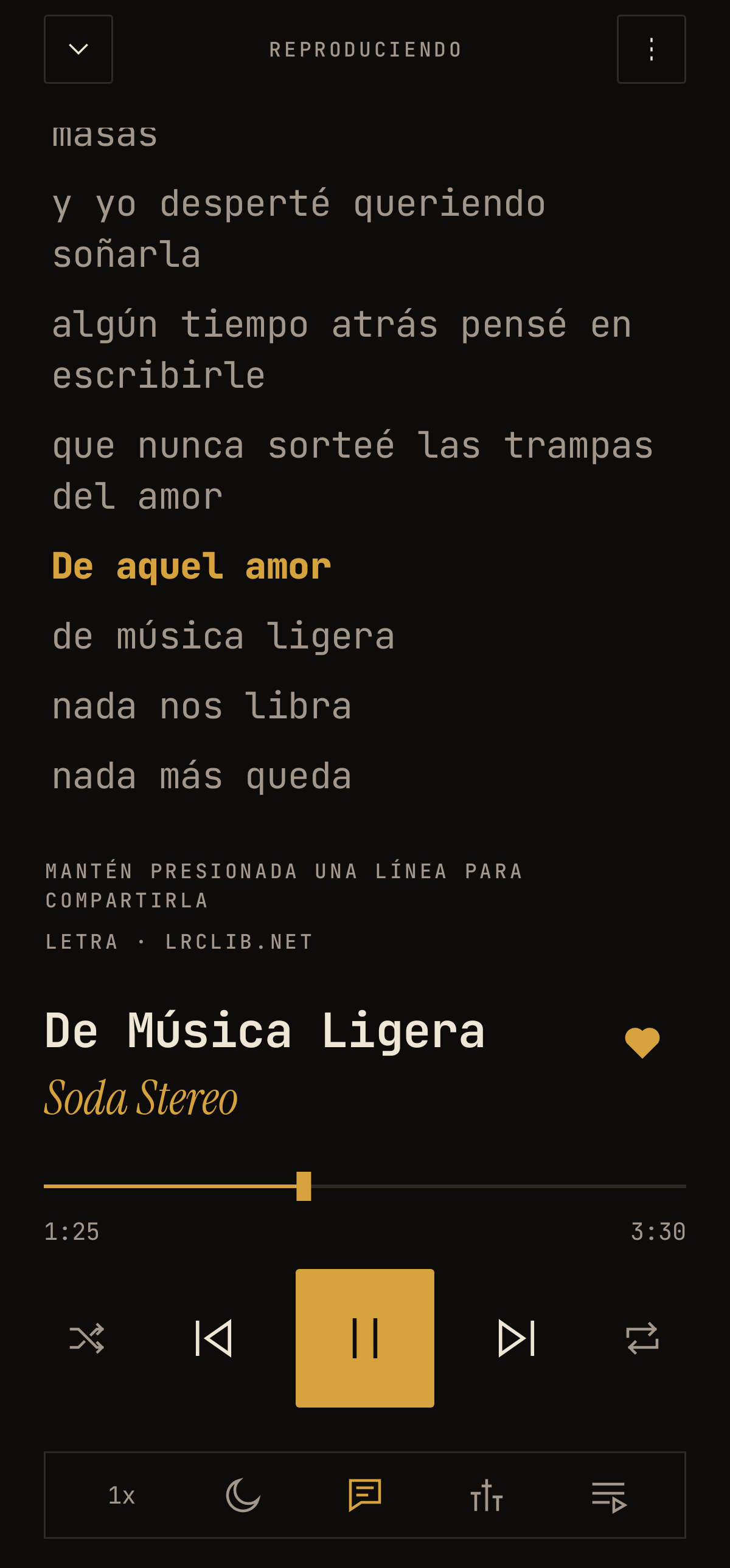 Letras sincronizadas con la línea actual resaltada